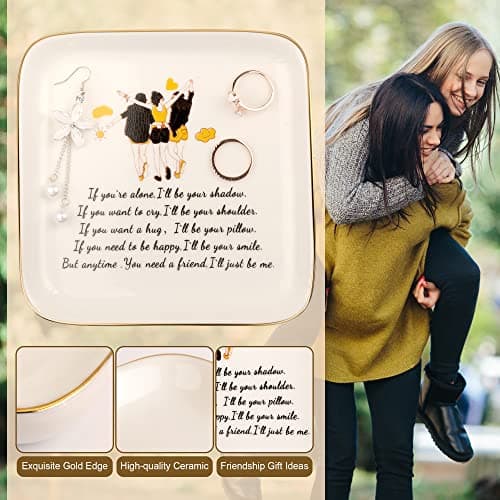 PUDDING CABIN PUDDING CABIN 3 Best Friend Birthday Gift for Women, Ring Dish - If You're Alone, I'll be Your Shadow. If You Want to Cry, I'll be Your Shoulder... Trinket Dish Gift for Female Friends Bestie Gifts