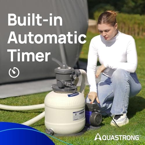 AQUASTRONG Sand Filter Pump for Above Ground Pool, Pool Pumps Above Ground,Pool Sand Filter with 6-Way Valve,Improved Circulation and Filtration, 12in, 1/2HP 2500 GPH with Timer