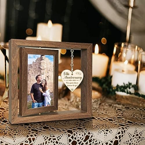 5 Year Anniversary Picture Frame Gifts for Her Him, Wood 5th Wedding Anniversary Photo Frame for Wife Men Husband, Display 2 4x6 Inch