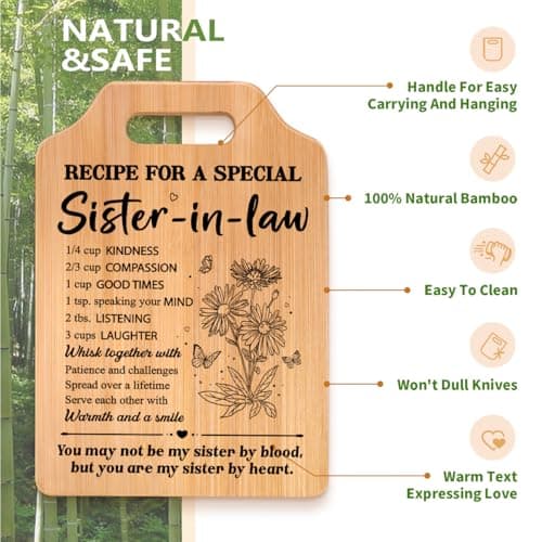 Gifts for Sister in Law, Sister In Law Birthday Gifts, Unique Recipe Cutting Board for Sister in Laws, Mothers Day, Christmas, Housewarming Gifts for Sister in Law Adult