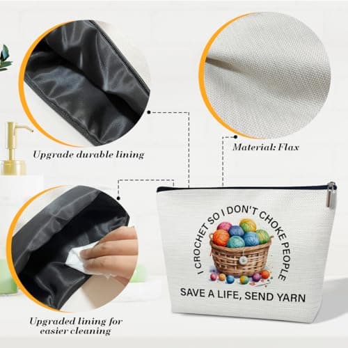 Funny Crochet Gifts Makeup Bag, Gifts for People Who Like Knitters, Knitting Present for Women, I Crochet so I Don't Choke People Cosmetic Bag for Purse