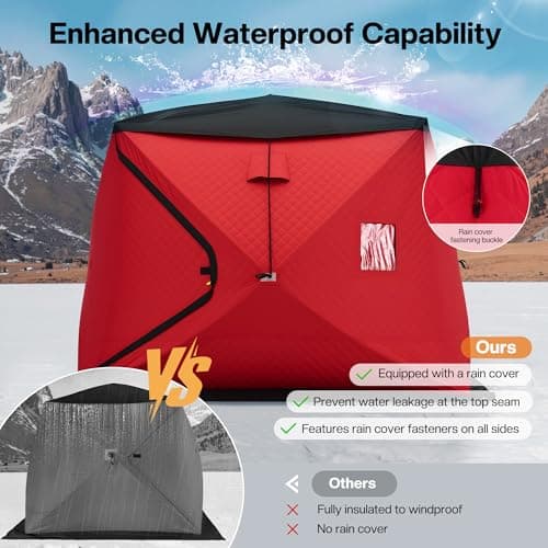 Albott Insulated Pop-Up Ice Fishing Tent, Ice Shanty with Oxford Fabric, Waterproof Rain Cover, Chimney Vent, Anchors, Ropes, Carry Bag, Insulated and Warm Large Fishing Area