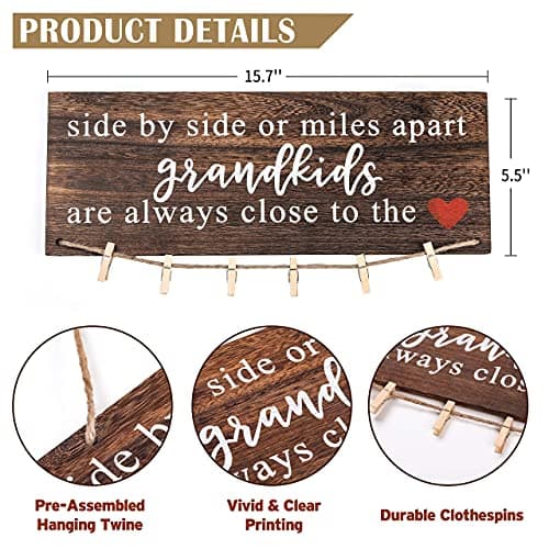 Grandparents Gifts from Grandchildren, Side by Side or Miles Apart Grandkids Photo Holder, Great Grandparents Day or Christmas Birthday Gifts for Grandma Grandpa