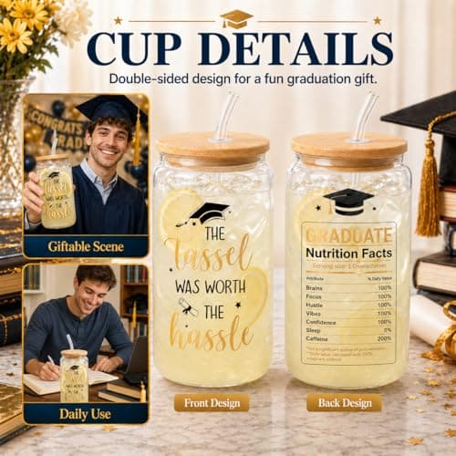 HAPPYPOP Graduation Gifts 2026 – 5-Piece Gift Box with Glass Cup, Bracelet, Keychain, Socks & Congrats Card for Men Him B0GMJJNMZ3