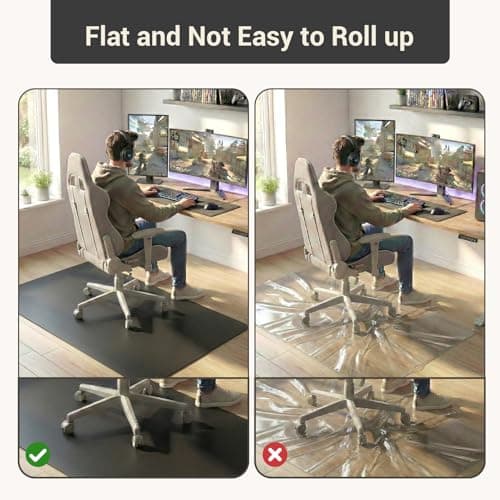 Office Rolling Chair Mat for Hardwood and Tile Floor, Black, Anti-Slip, Non-Curve, Chair Mat Best for Under The Computer Desk, 47 x 35 Rectangular Non-Toxic Plastic Protector, Not for Carpet