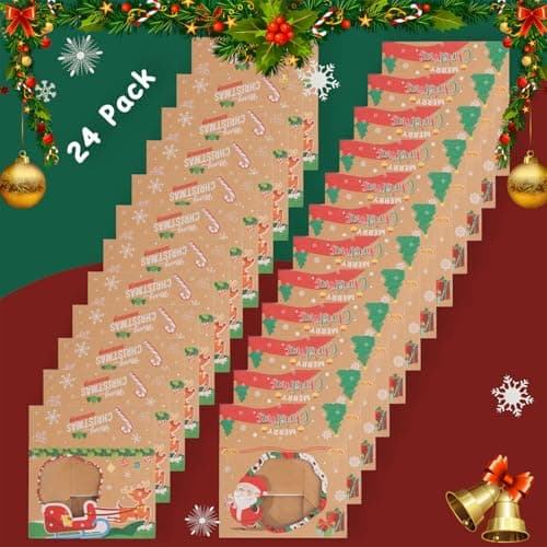 Festive Christmas Treat Boxes - 24 Pack, 8.25x6x2.75in, Brown, Rectangular, Flip Top Lids, Durable & Reusable, Perfect for Baked Goods & Gifts