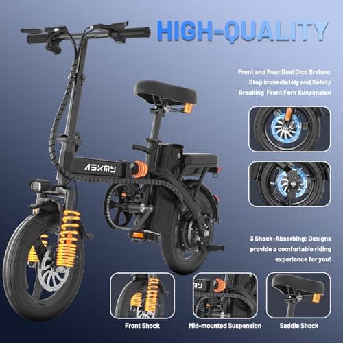Electric Bike for Adults and Teens, 740W Peak Motor E-Bike with 30-60 Miles PAS Range, 48V 10AH/20AH Removable Battery, 14" Folding Mini Ebike with 20MPH, Electric Bicycle for Commute