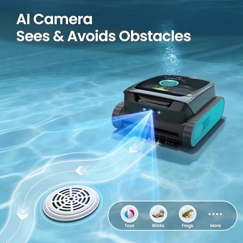 AIPER Scuba V3 AI Vision Cordless Robotic Pool Cleaner, Include Wireless Charging Dock, Smart Waterline Parking & Featherlight Design, Micromesh Multi-Layer Filtration, Blue