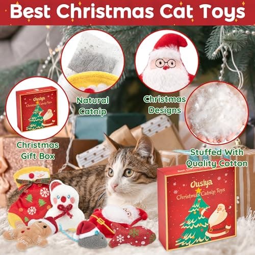 6 PCS Christmas Catnip Toys with Gift Box, Cat Toys Set for Christmas, Interactive Cat Chew Toy for Indoor Cats Kittens Kitty