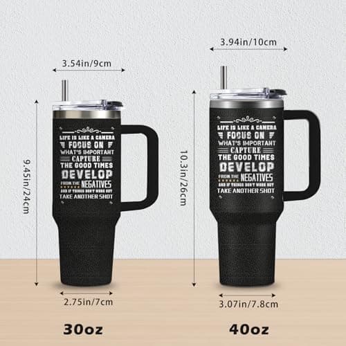 Photographer Gifts for Women Men Tumbler with Handle Straws 40oz Photography Lovers Camera Lens Coffee Cup Mugs, Cool Photographers Birthday Christmas Gifts