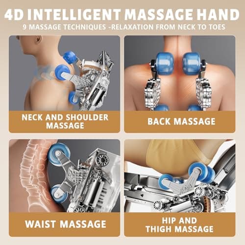 HealthRelife 4D Massage Chair Full Body Zero Gravity Recliner - 55“ SL-Track,15 Auto Modes,11 Massage Technique,40 Airbags Massage,with Yoga Stretch,APP Control,Shiatsu Foot Massage(Beige)