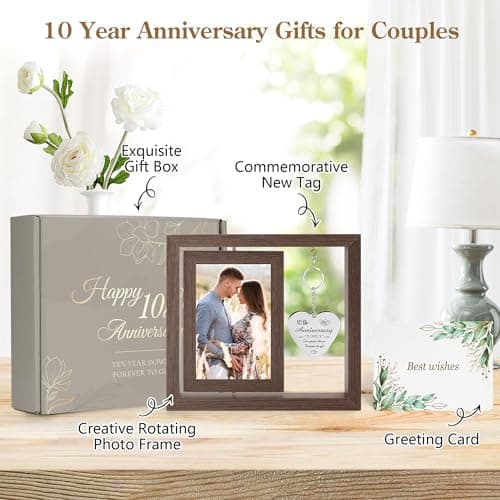 10 Year Anniversary Picture Frame Gifts for Couple 10 Year Anniversary Decorations Gifts for Wife 10 Year Gift Anniversary Customized Photo Frame Happy 10th Aniversario Decorations Gift for Him