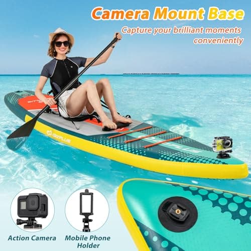 Goplus Inflatable Stand Up Paddle Board for Adults, 11FT SUP w/Premium Kayak Seat, Adjustable Paddle, Leash, Hand Pump, Repair Kit, Waterproof Phone Pouch, Backpack, Non-Slip Deck