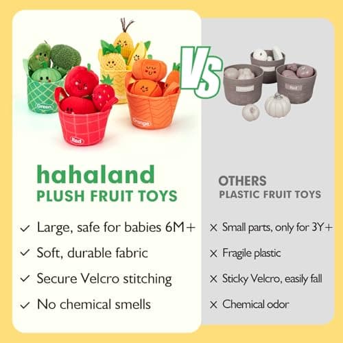 Color Sorting Play Food with Textures, Crinkle, Rattle, 6-12 Month Baby Toys 1 Year Old Boy Gifts One Year Old Girl Birthday hahaland Baby Sensory Toys Montessori Toys 1 Year Old Fruit Vegetable 16PCs B0DMVXR942