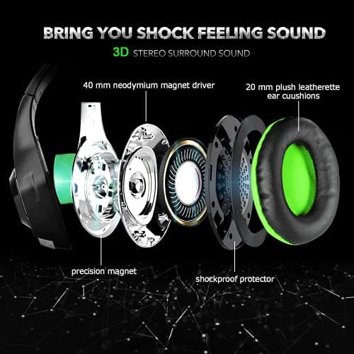 BlueFire Stereo Gaming Headset with Microphone for PS5 PS4 Xbox One Switch PC Mac – Wired Over-Ear Headphones with Surround Sound, Soft Memory Foam, Noise Canceling Mic, Light, 3.5mm Jack (Green)