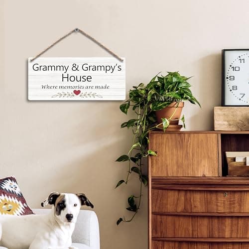 Grandma and Grandpa's House Hanging Wooden Signs 12x6, Grandma and Grandpa Gifts, Grandparents Gifts House Wall Decor, Grandkids Welcome Sign Decor Gifts for Grandma and Grandpa Grandparents