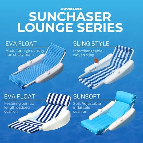 SWIMLINE ORIGINAL 10010M Sunchaser Padded Luxury Lounge Chair Pool Float | Molded Frame & Pontoon Design | Pool Floats Adult | Pool Lounger | Pool Accessories | Pool Chairs and Lounges For In Pool