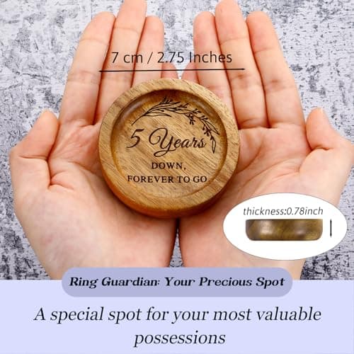 Wood Ring Dish 5 Year Anniversary Wood Gifts for Him Her - 5th Anniversary Wedding Gifts for Wife Husband, 5 Year Marriage Aniversario Wooden Jewelry Dish for Women Men, Fifth Aniversario Ideas