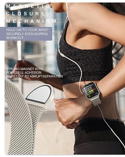 Original Stainless Steel Milanese Loop Compatible with Apple Watch Band 38mm 40mm 41mm 42mm 44mm 45mm 49mm, Magnetic Clasp Replacement Band for iwatch Series 9, Ultra 2/Ultra, SE/SE 2nd Generation, 8 7 6 5 4 3 2 1, Women & Men Watch Bands for iWatch (Starlight, 41mm/40mm/38mm)