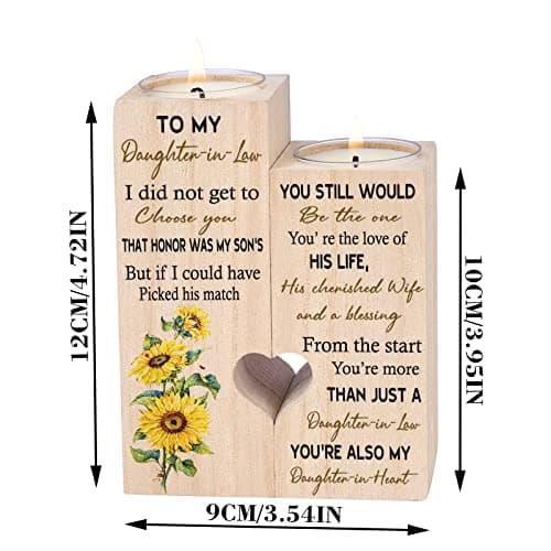 to My Daughter-in-Law from The Start You're More Than JUST A Daughter-in-Law You're Also My Daughter-in-Heart Personalized Wooden Candle Holder for Couple Birthday Candle Decoration B09N3J7HYY
