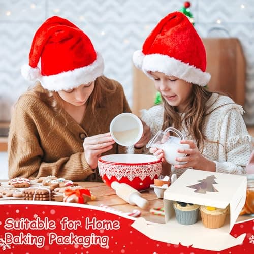 12 PCS Christmas Cookie Boxes, 6×6×3 Inches Treat Boxes Tin, Small Pastry Boxes with Window, for Gift Giving Packaging Dessert Bakery Cupcake Baked Goods (White)