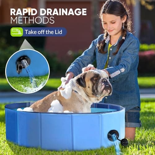Dog Pool, Foldable Pet Swimming Pool with 6mm High-Strength PP Board, Hard Plastic Collapsible Doggy Pools for Small Dogs Kitty Duck,Non-Slip Doggie Bathtub Quick to Set Up and Drainage Hole(32x8in)