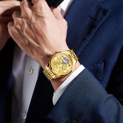 OLEVS Automatic Watches for Men Luxury Skeleton Multi-Function Mechanical Watch Self Winding Date Waterproof Luminous Mens Watch