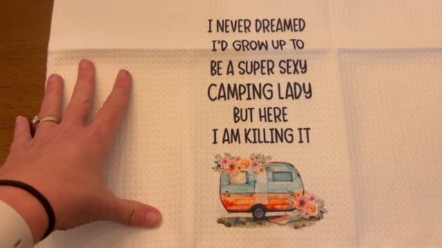 Camping Kitchen Towels 16x24 Waffle Weave, I Never Dreamed I’d Grow Up to Be a Super Sexy Camping Lady Dish Towels, Camp RV Gifts for Women, Gifts for Campers -A01 B0FFMWD7JP