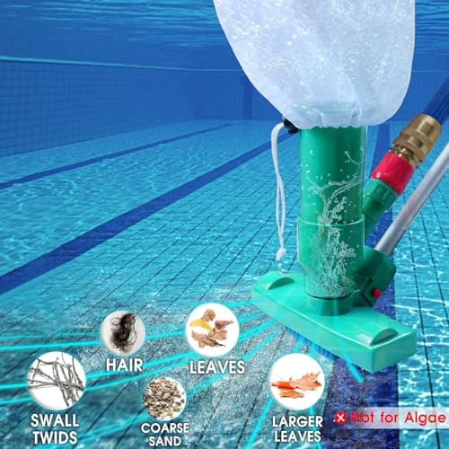 POOLWHALE Portable Pool Vacuum Jet Underwater Cleaner W/Brush,Bag,6 Section Pole of 56.5"(No Garden Hose Included),for Above Ground Pool,Spas,Ponds & Fountains