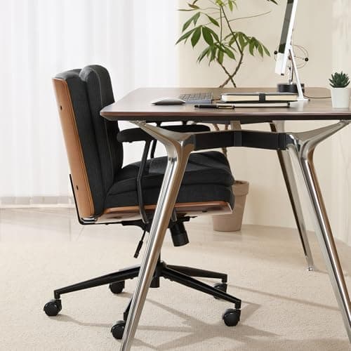 Home Office Desk Chair with Armrests & Wheels, Modern Walnut Swivel Rolling Executive Task Chair, Height Adjustable Ergonomic Computer Chair, Black Fabric