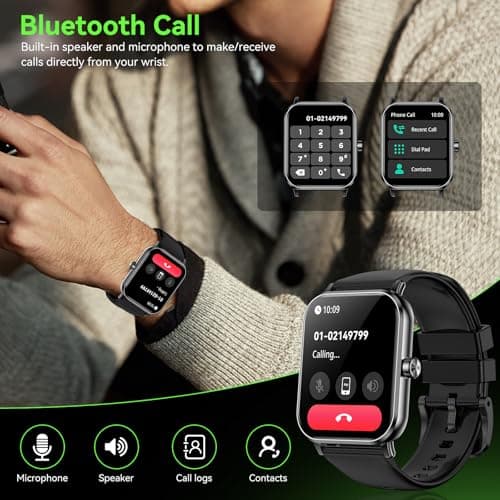 Smart Watch for Men Women, 1.85" HD Fitness Tracker with Bluetooth Calls, 5 ATM Waterproof, 130+ Sport Modes, 24/7 Heart Rate/Sleep Monitor, Pedometer, Calories, Smartwatch for iOS Android (Black)