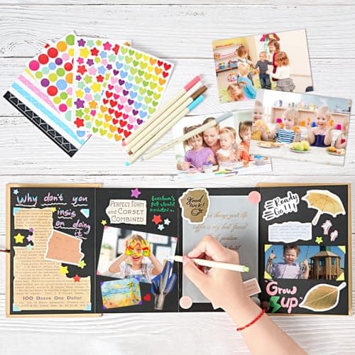 Stretchable Folding Mini Scrapbook, Hardcover Accordion Scrapbook, Small Black Photo Album, Adventure Book, Travel Scrapbook Small Scrapbook Album with DIY Accessories Kit, 6 x 8 Inch, 34 Pages B0D3DDGXJ6
