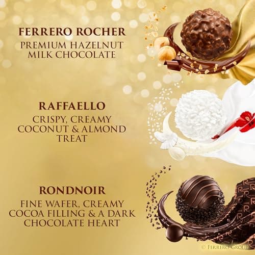 Ferrero Rocher Collection, Premium Gift Set, Hazelnut Milk Chocolate, Dark Chocolate and Coconut, 48 Count, 4.6 oz