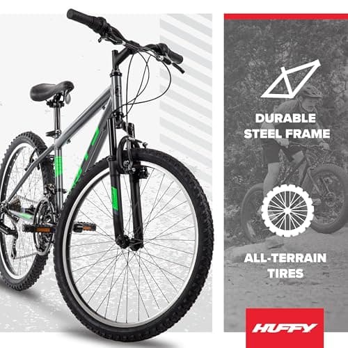 Huffy Stone Mountain Bike for Men and Women, 20”/24”/26”, 6-Speed (20”) or 21-Speed, Front or Dual Suspension (Varies), Multiple Colors, Adjustable Saddle, Shimano Equipped, All-Terrain Tires