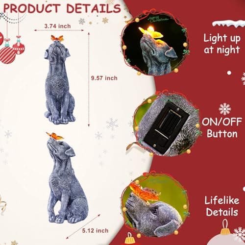 Goodeco Dog Statue with Solar Butterfly - Ideal Gifts for Dad, Mom or Birthdays, Beautifully Crafted Outdoor Decorations to Wow Your Guests