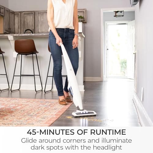 Kenmore DS1030 Cordless Stick Vacuum Lightweight Cleaner 2-Speed Power Suction LED Headlight 2-in-1 Handheld for Hardwood Floor, Carpet & Pet Hair, White