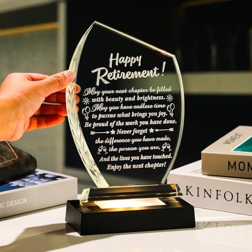Movdyka Retirement Gifts for Women Men - 2025 Happy Retirement Crystal Keepsakes Plaque with Light Base Best Retired Gift for Woman Teacher Doctor Nurse Coworkers Boss Mom Friends Retiring Decor