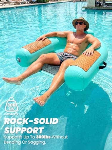 Zeraty Heavy Duty Double-Sided PVC Scrim Floating Chair Inflatable Pool Lounger for Adults, Premium Water Hammock with Cooling Mesh & EVA Armrests, Sunbathing Tanning Float for Lake Beach (300 Lbs)