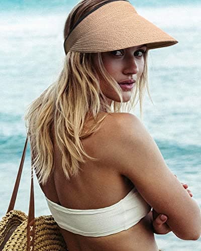 FURTALK Womens Sun Visor Hat Straw Sun Visors for Women Summer Packable Ponytail Beach Hats for Women Travel UPF 80+