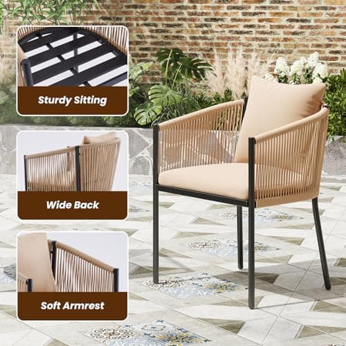 Soohow Rattan Outdoor Patio Dining Chairs Set of 6, Woven Wicker Chairs with Cushions, All Weather Ergonomic Comfort, for Balcony, Backyard and Poolside
