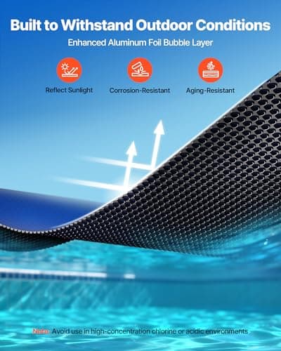 VEVOR Solar Pool Cover, 32 x 16 ft Pool Bubble Cover, 16 Mil Pools Solar Blanket with Dual Heat-Locking Air Layer for Pools, Daytime Heat Absorption, Nighttime Heat Retention, Blue & Silver, Cuttable