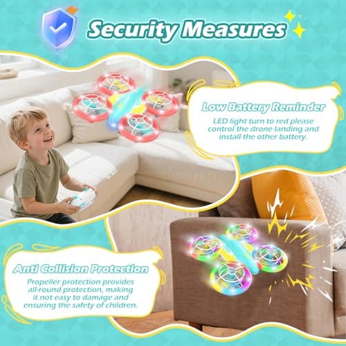 LED RC Drone for Kids 6+, Christmas Birthday Gift for Boys & Girls with Remote Batteries, 360° Flip, High Speed Mode, 45 Min Flight Indoor and Outdoor Flying Toy - Blue Yellow