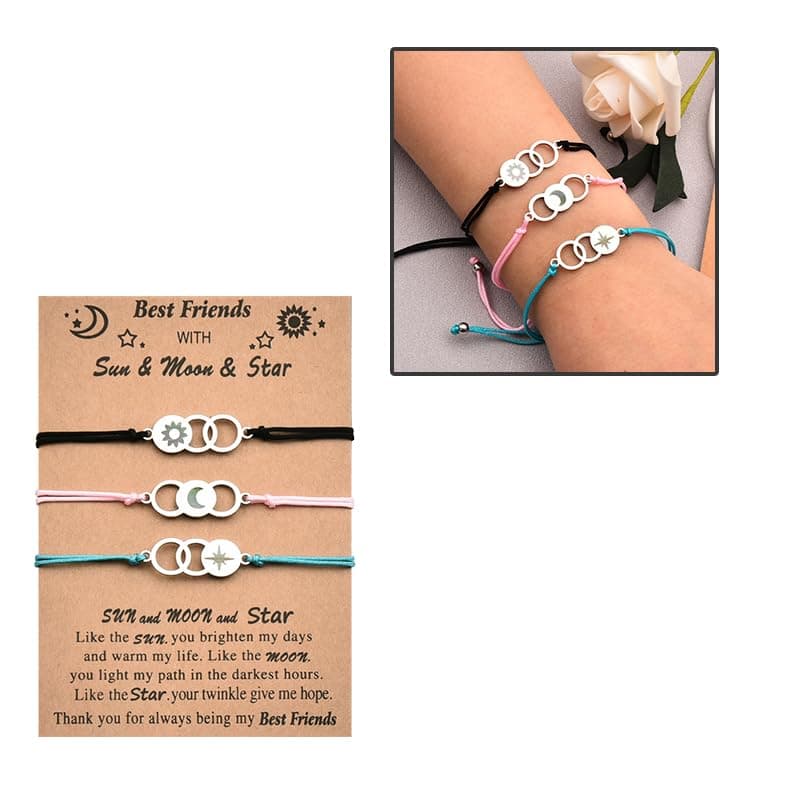 MXXGMYJ Best Friend Bracelets for 3 Colorful Friendship Bracelets Gifts for Women Cute Bestie Birthday Gifts for Her Sun Moon and Star Bracelet Set of 3 Long Distance Best Friends Bracelet Gift Ideas