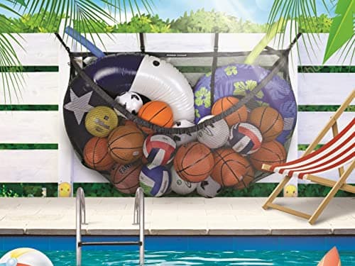 MeshTitan Heavy-Duty Pool Storage Bag - Floats & Toys Organizer with Sturdy Mesh & Anti-Sagging Support (Black)