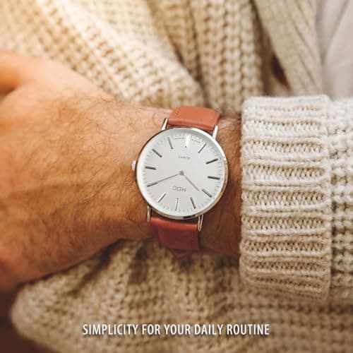 Infantry MDC Mens Minimalist Watch - 6.5mm Ultra Thin Business Casual Wrist Watches for Men,Big Face Analog Quartz Watch with Brown Leather Band, Professional Man's Gift