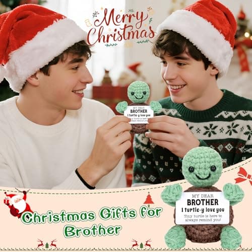 4THFARMES Mini Funny Turtle Brother Gifts from Sister Brother, Christmas Birthday Gifts for Men Friends Presents, I Love You Small Cool Cute Stuff Things, Handmade Emotional Positive Crochet Turtle B0DF7KTLXF