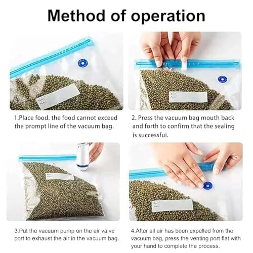 Reusable BPA Free Vacuum Sealer Bags (8.5 * 8.5in), 31 Pcs (24 Pcs Vacuum Zipper Bag & 2 Seal Clips & 5 Air Valves), Plastic, Clear, Double Zipper Seal, Microwaveable, Food Storage, Cooking