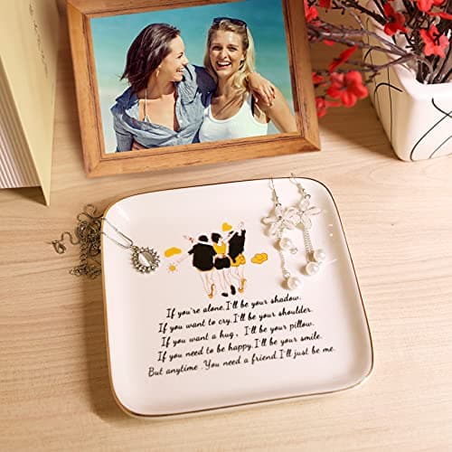 PUDDING CABIN PUDDING CABIN 3 Best Friend Birthday Gift for Women, Ring Dish - If You're Alone, I'll be Your Shadow. If You Want to Cry, I'll be Your Shoulder... Trinket Dish Gift for Female Friends Bestie Gifts