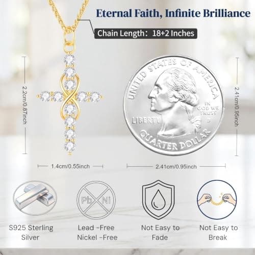 11 Round Moissanites,D-VVS1,Gifts for Christian Women,Religious Faith Jewelry|Anniversary Birthday Gifts for Wife Her w/LED Infinity Moissanite Cross Necklace for Women|S925 18K Gold Filled B0GVN8C6P5
