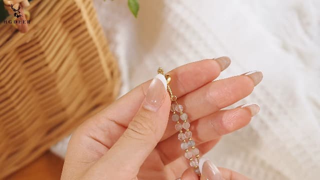 HGDEER Natural Crystal Bracelet 13th 16th Birthday Gifts for Girls - Rose Quartz Moonstone Aquamarine Healing Stones Jewelry with Meaning Card for Daughter Granddaughter